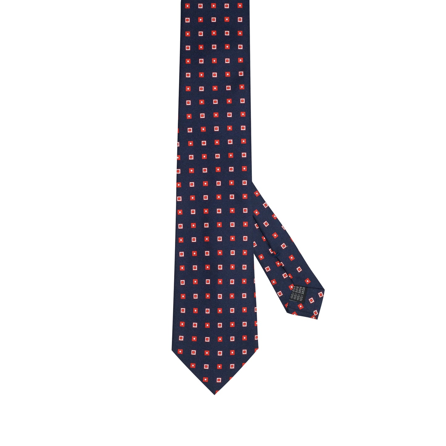 Navy Blue 100% Italian Silk Tie With Square Pattern