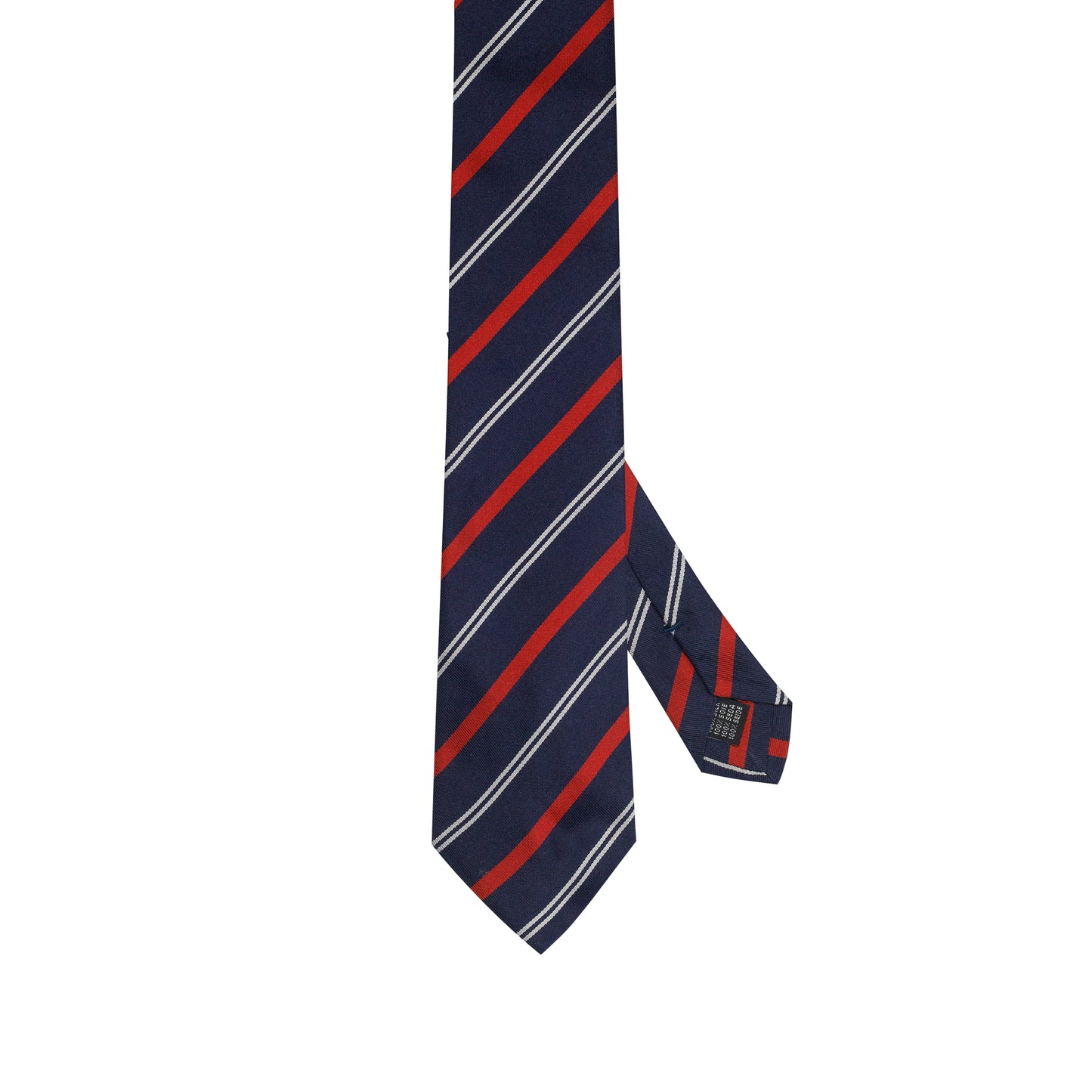 Cravatta blu navy in seta italiana al 100% con righe rosse e avorio