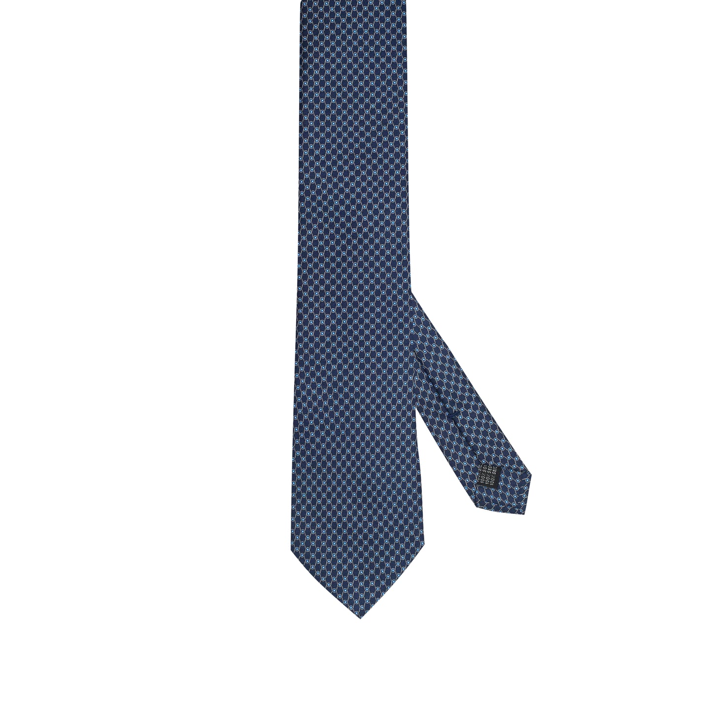 Cravatta in seta italiana 100% blu navy con motivo micro geometrico azzurro