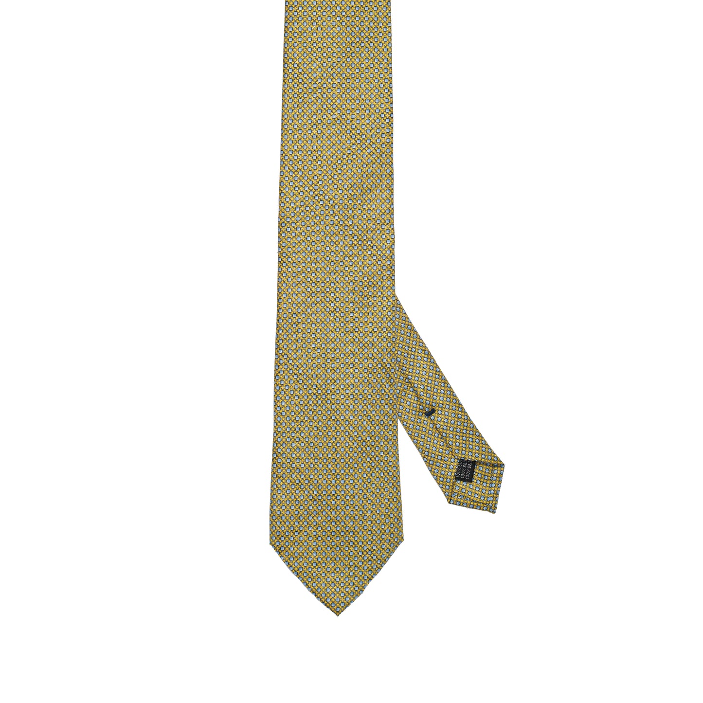 Cravatta in pura seta italiana al 100% giallo ocra con motivo floreale blu