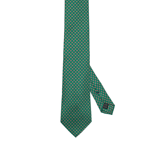 Cravatta verde in seta italiana al 100% con motivo micro floreale