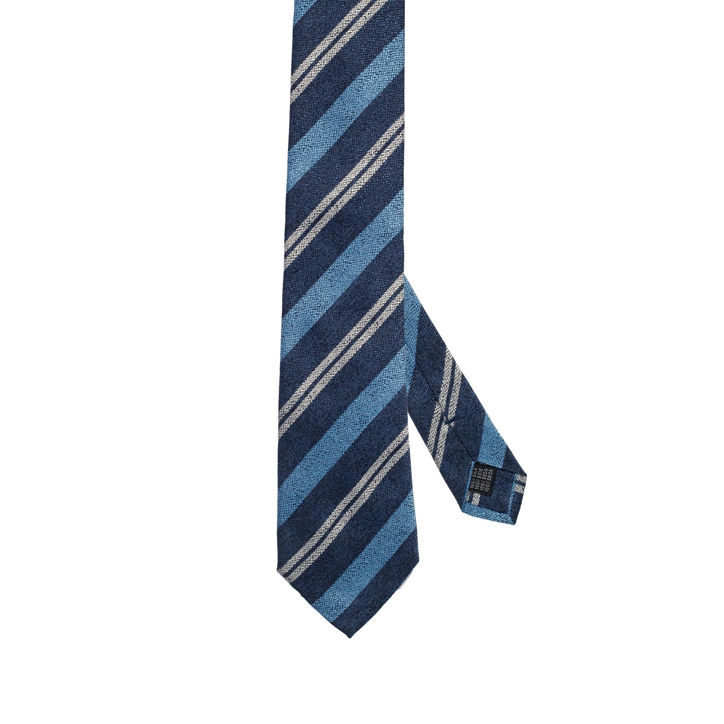 Cravatta blu notte in seta italiana al 100% con righe reggimentali azzurre