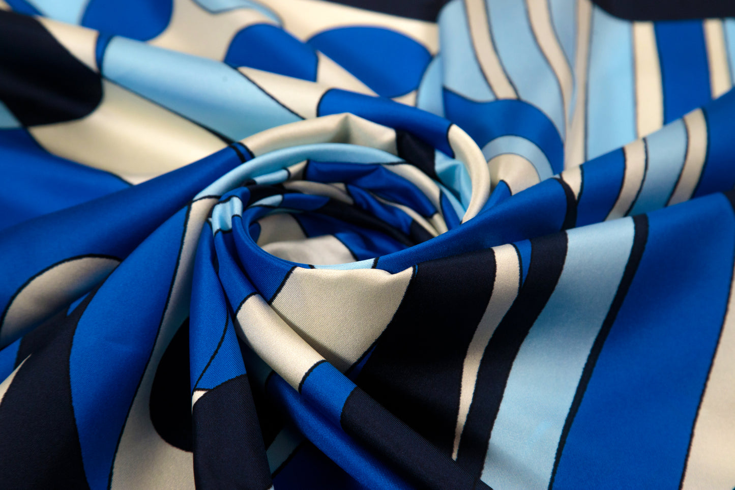 Navy Blue 1960s Swirls Silk Scarf