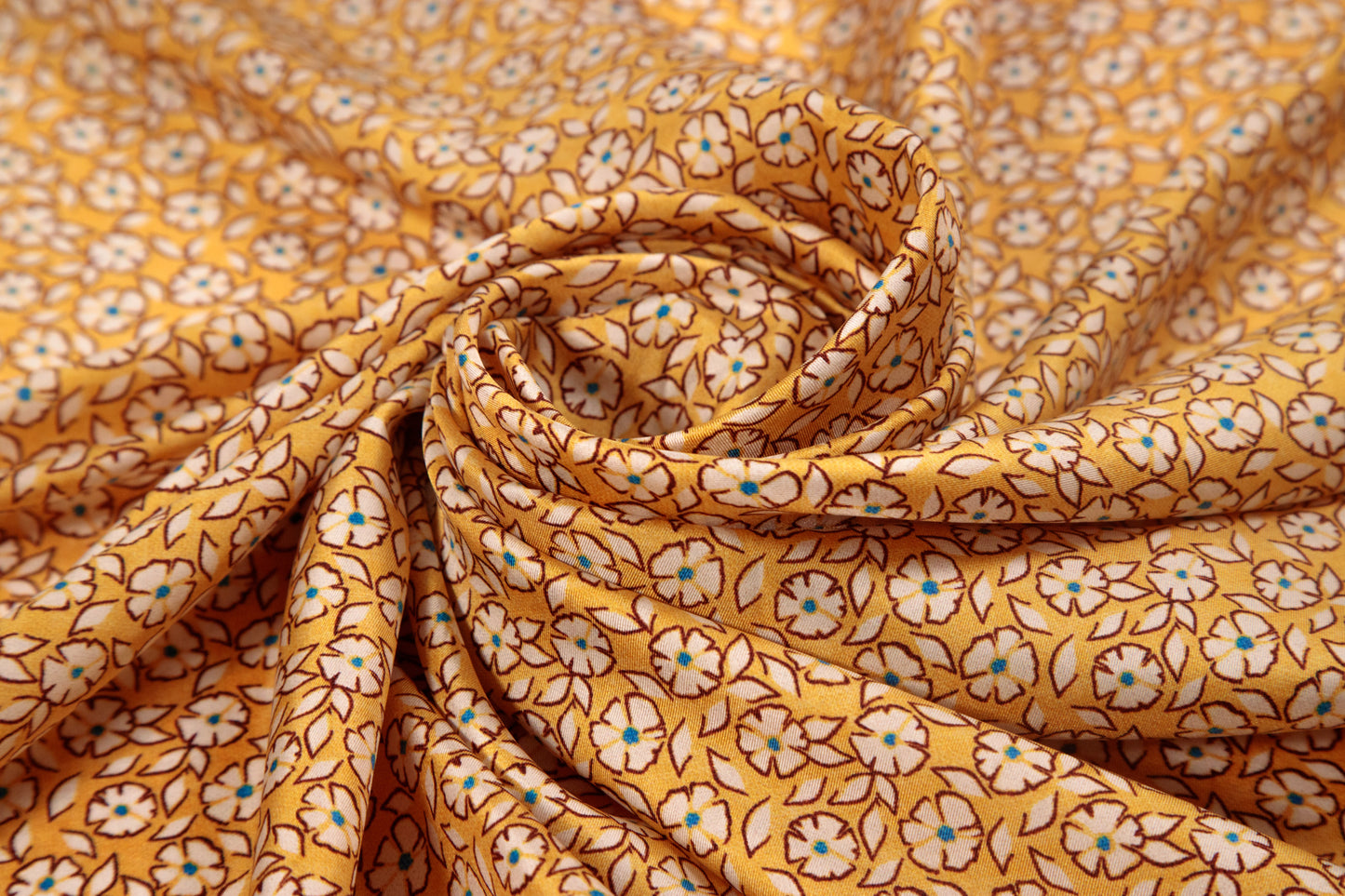 Ochre Micro-Flowers Silk Scarf