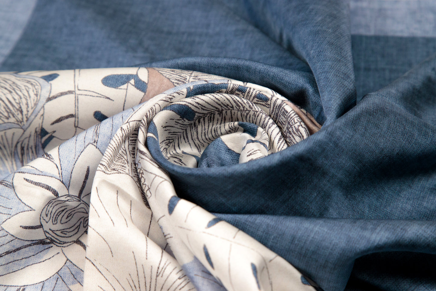 Denim Hibiscus Flowers Silk Scarf