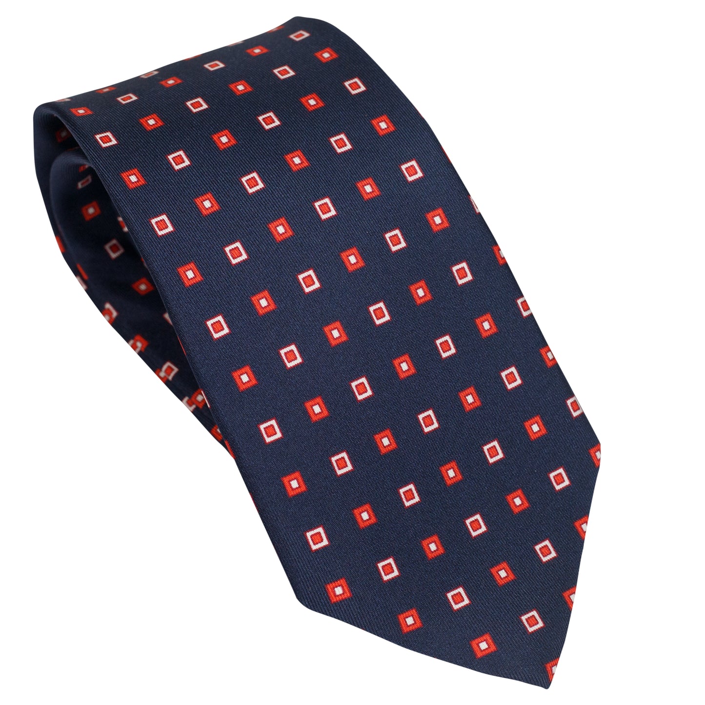 Navy Blue 100% Italian Silk Tie With Square Pattern