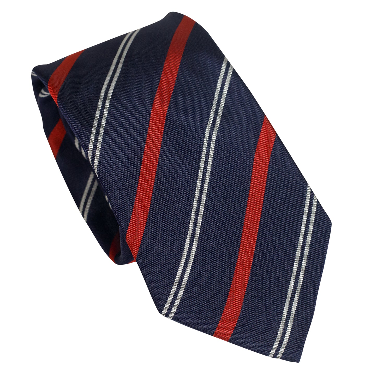 Cravatta blu navy in seta italiana al 100% con righe rosse e avorio