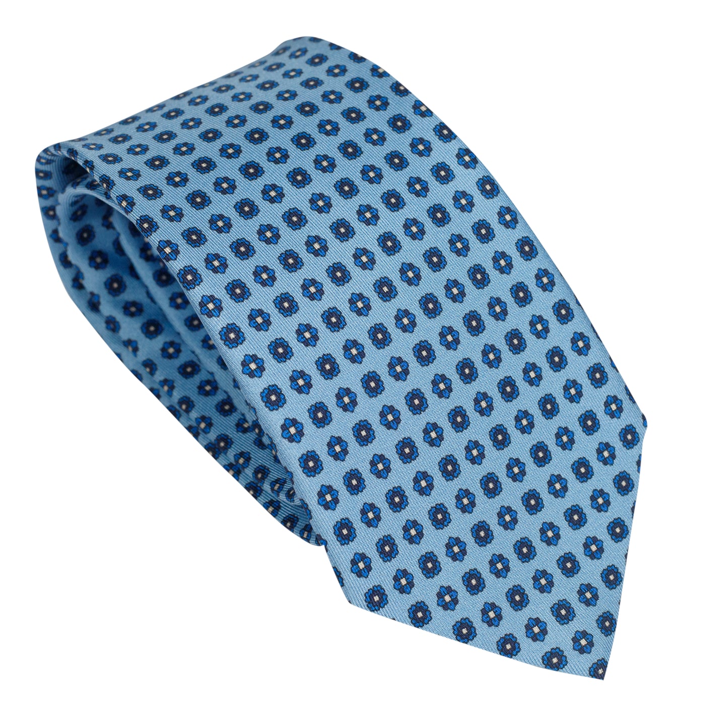 Cravatta in seta italiana 100% azzurra con motivo micro floreale