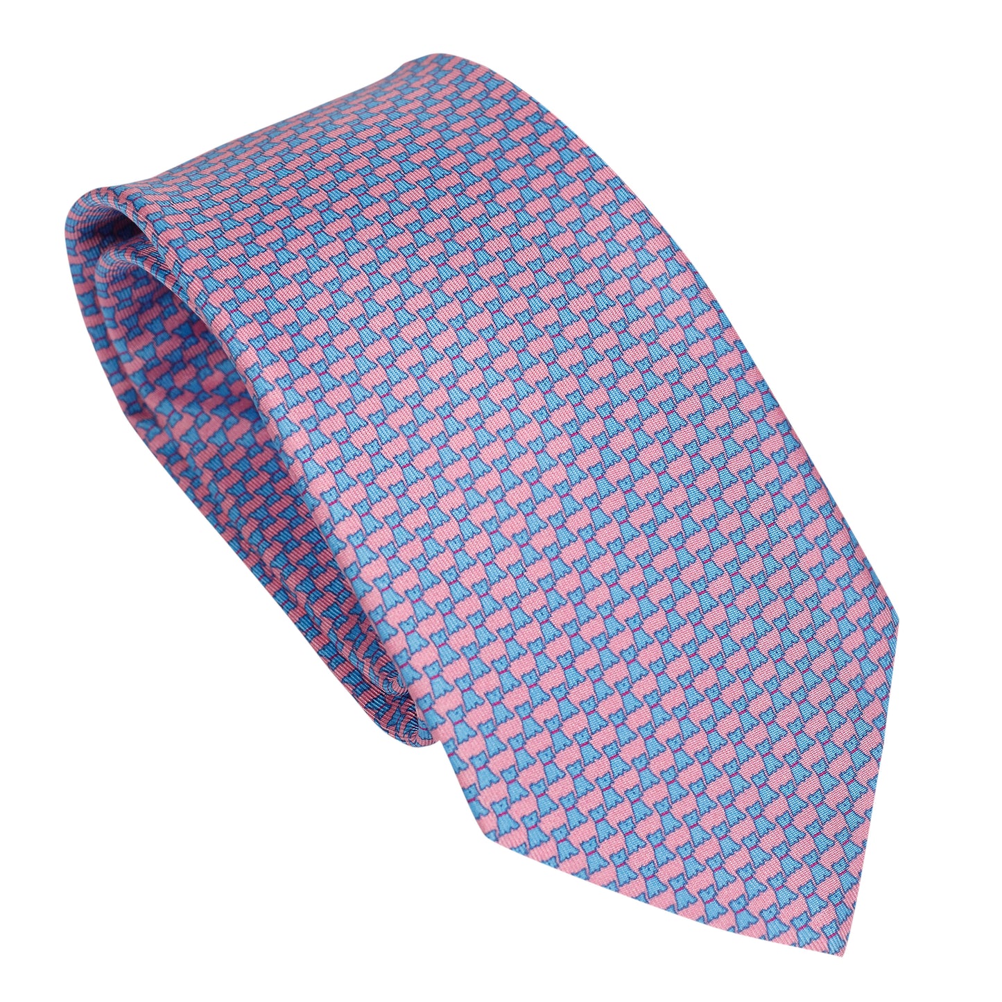 Cravatta in seta italiana al 100% azzurra con micro texture a forma di cane rosa