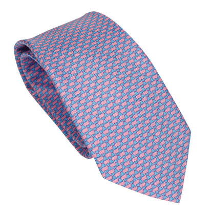 Cravatta in seta italiana al 100% azzurra con micro texture a forma di cane rosa