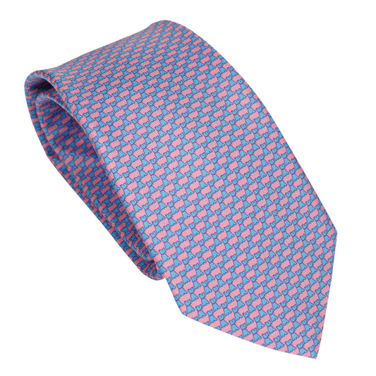 Cravatta in seta italiana al 100% azzurra con micro texture a forma di cane rosa