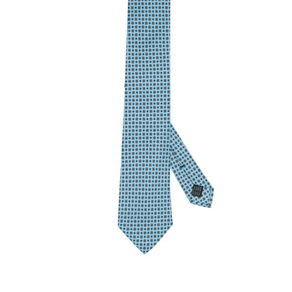 Cravatta in seta italiana al 100% azzurra con motivo a rosetta micro floreale