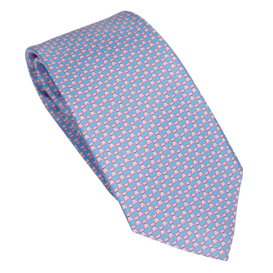 Cravatta in seta italiana al 100% azzurra con motivo a micro cane blu