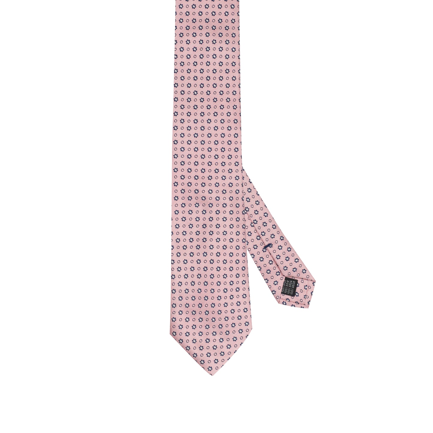 Cravatta in seta italiana al 100% rosa cipria con motivo floreale micro blu