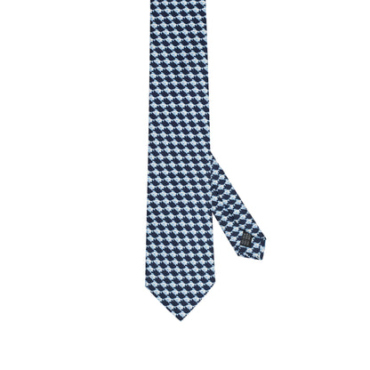 Cravatta blu navy in seta italiana al 100% con motivo ottico a pesci