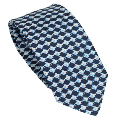 Cravatta blu navy in seta italiana al 100% con motivo ottico a pesci