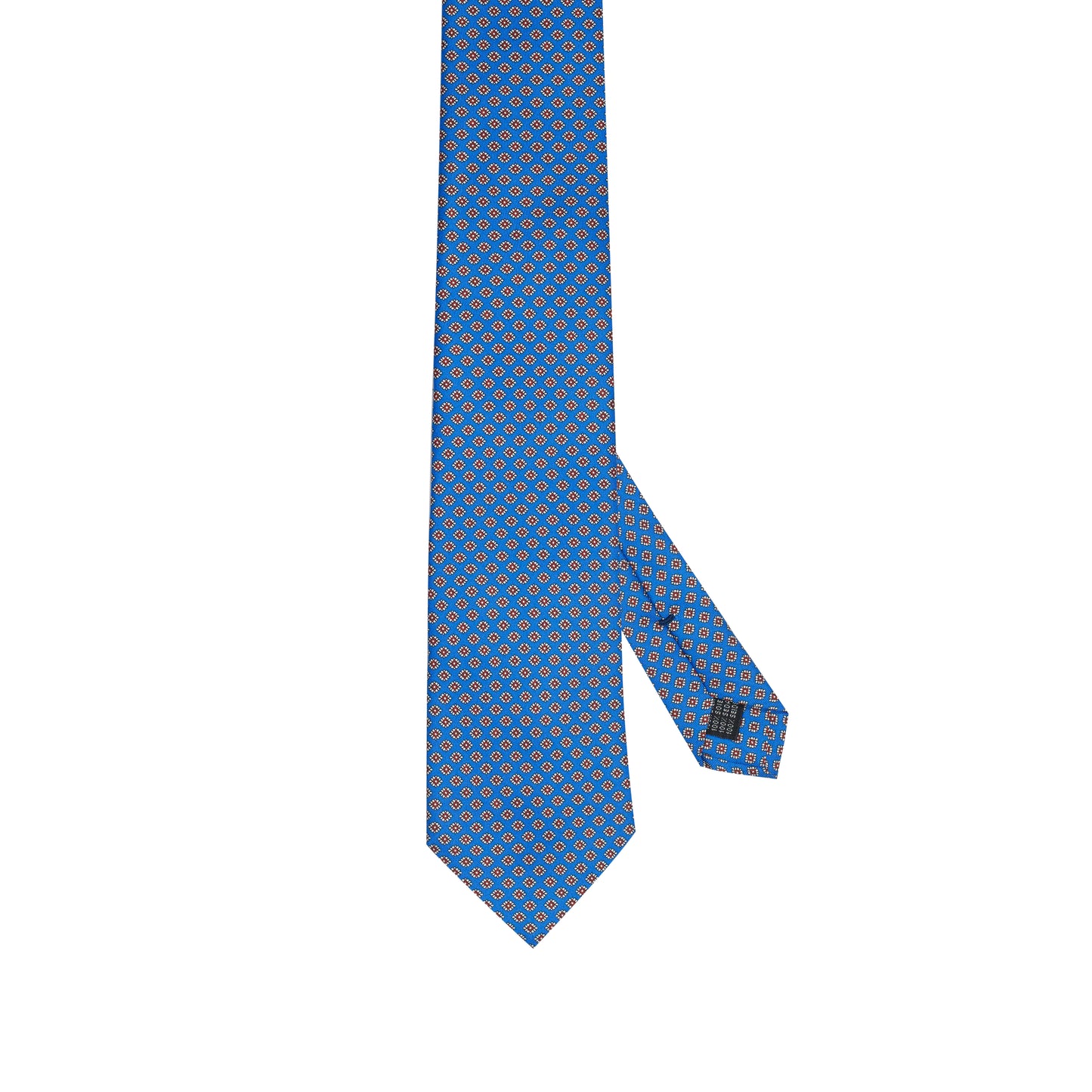 Cravatta in seta italiana al 100% blu brillante con motivo floreale rosso micro