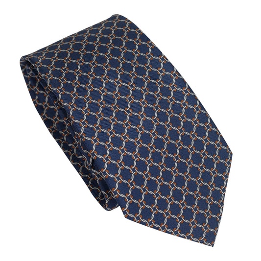 Cravatta blu navy in seta italiana al 100% con trama geometrica