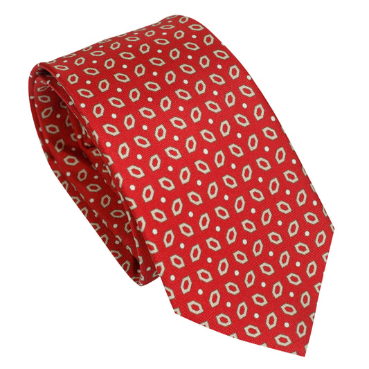 Cravatta in seta italiana al 100% rossa con motivo geometrico