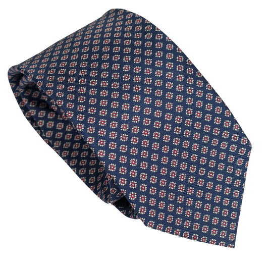 Cravatta blu navy in seta italiana al 100% con motivo a rosetta