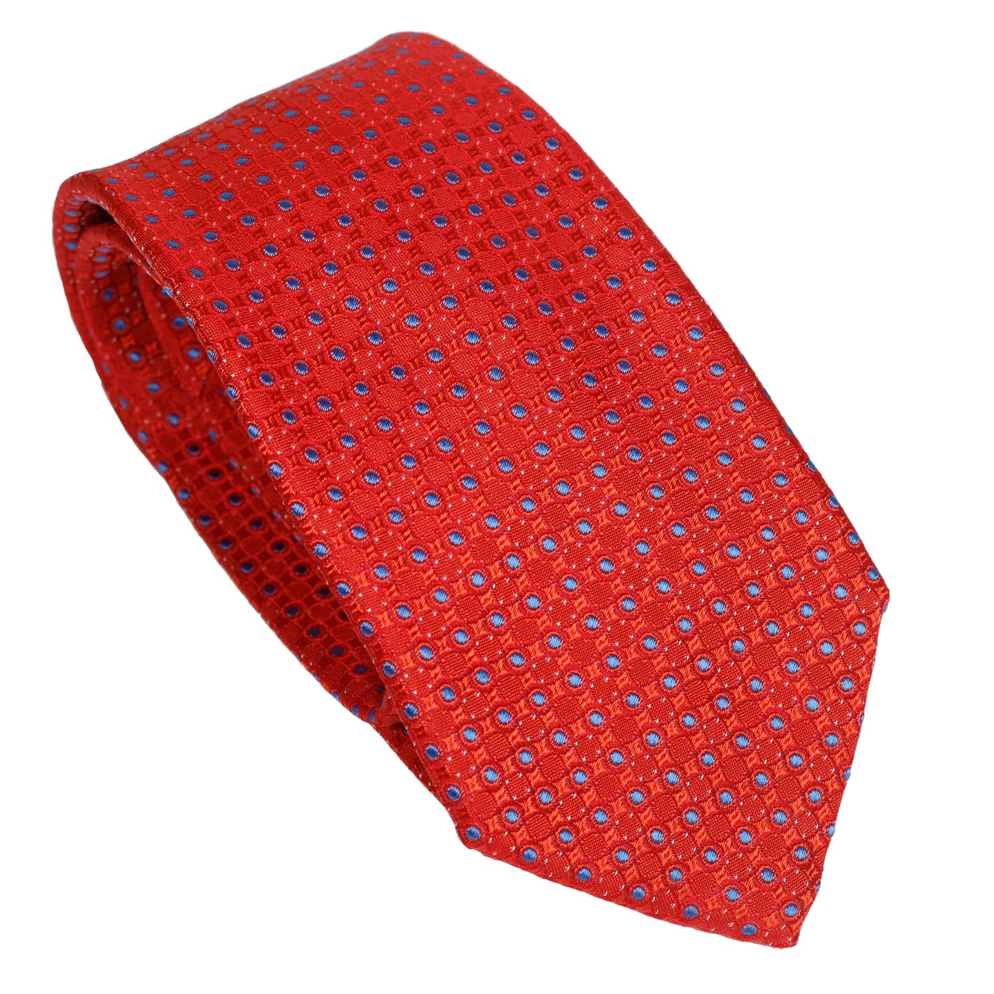 Cravatta in seta italiana al 100% rosso brillante con motivo a micro puntini