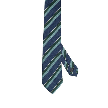 Cravatta blu navy in seta italiana al 100% con righe reggimentali verdi