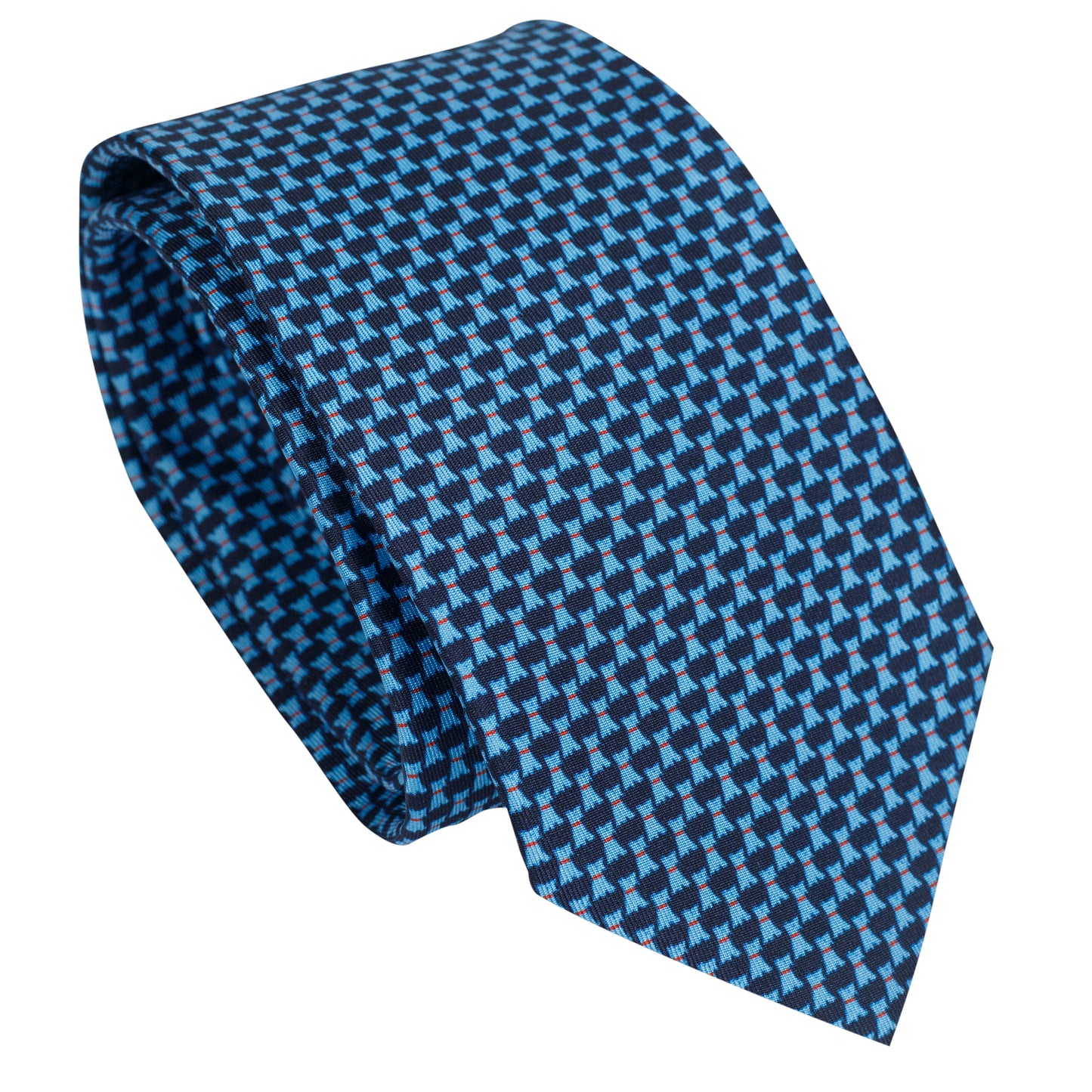Cravatta in pura seta italiana al 100% blu con motivo a micro cane blu