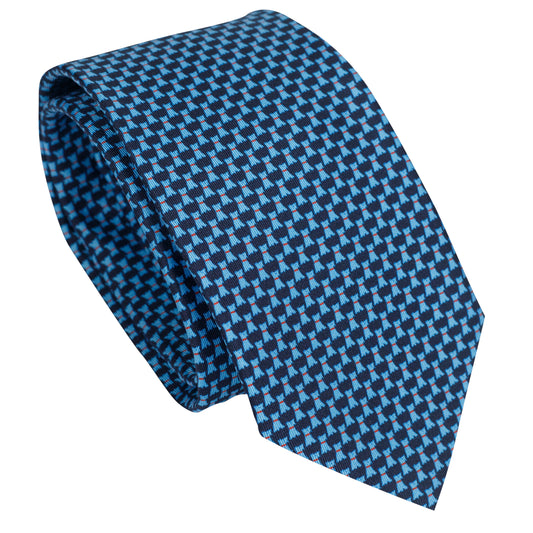 Cravatta in pura seta italiana al 100% blu con motivo a micro cane blu