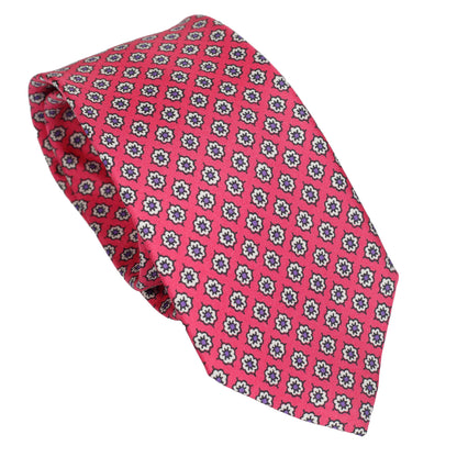 Cravatta in seta italiana al 100% color rosso anguria con motivo micro floreale
