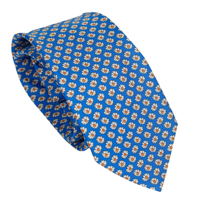 Cravatta azzurra in seta italiana al 100% con fantasia floreale audace e stravagante