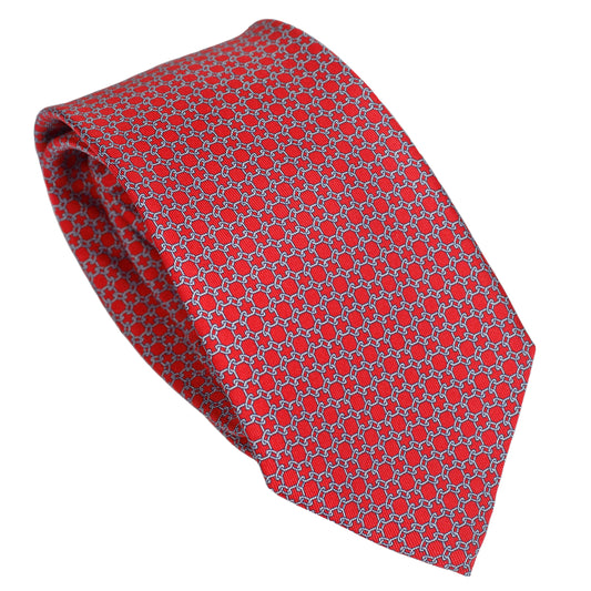 Cravatta classica rossa in seta italiana al 100% con motivo micro geometrico