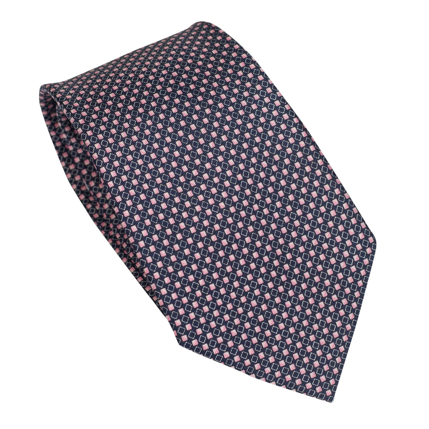 Cravatta in seta italiana al 100% rosa antico con motivo micro floreale blu