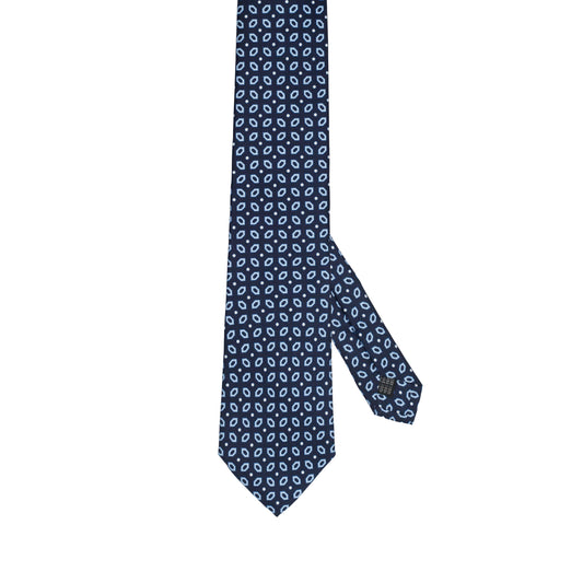 Cravatta blu navy in seta italiana al 100% con motivo azzurro intenso