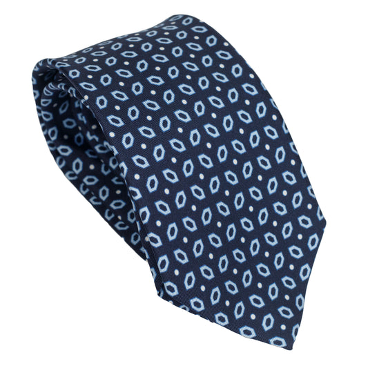 Cravatta blu navy in seta italiana al 100% con motivo azzurro intenso