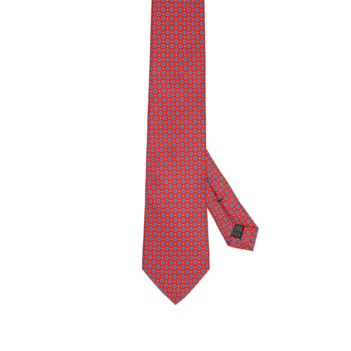 Cravatta in seta italiana al 100% rosso brillante con motivo blu e avorio