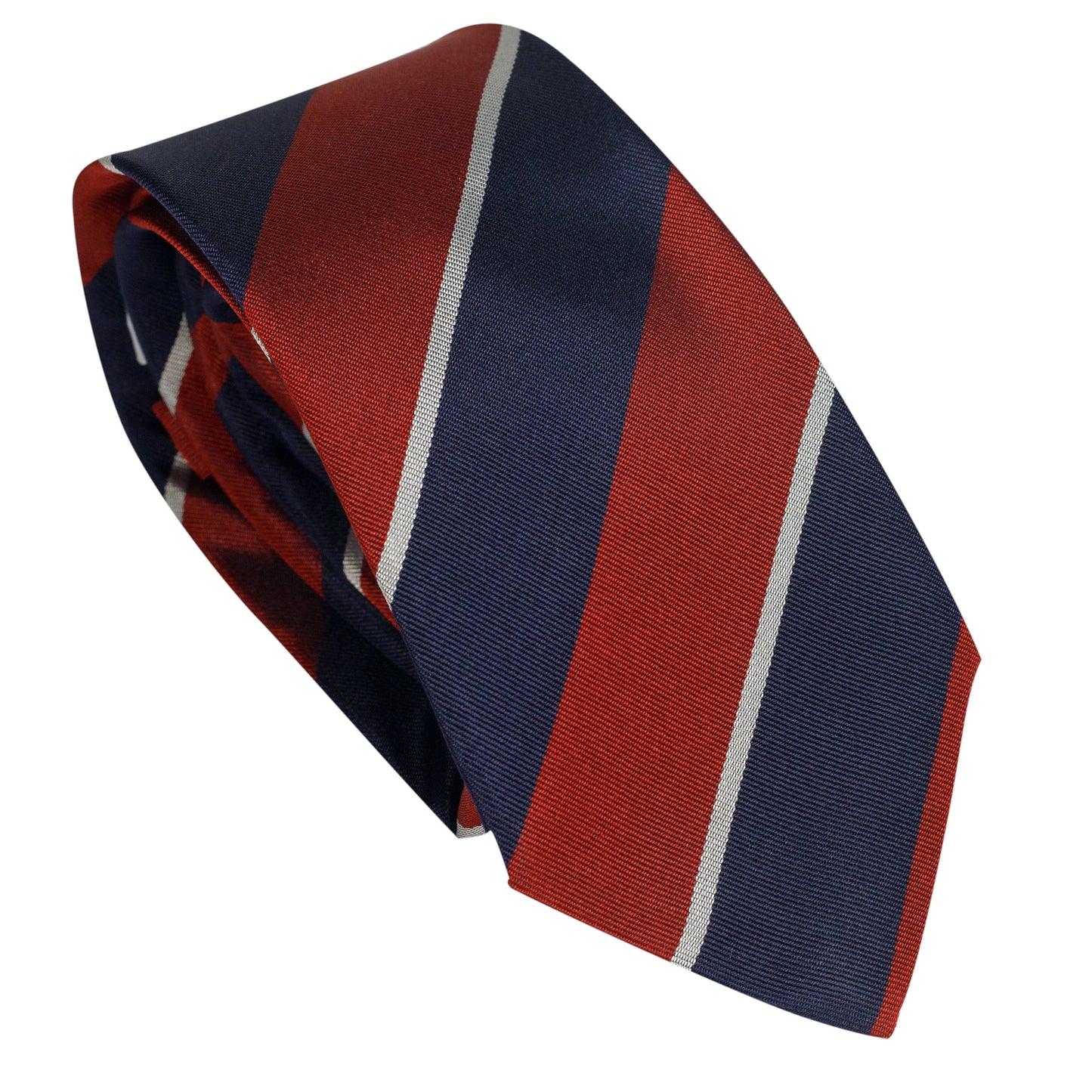 Cravatta bordeaux in seta italiana al 100% con righe blu reggimentali