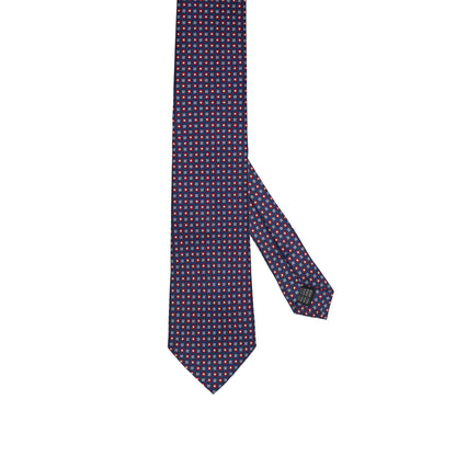 Cravatta blu notte in seta italiana al 100% con motivo micro rosso