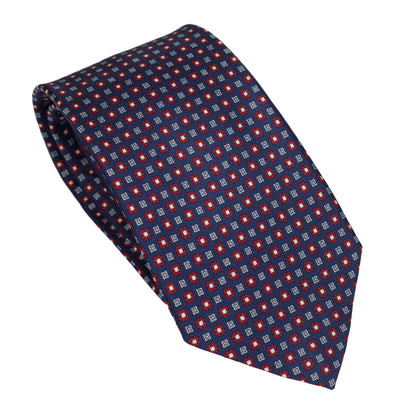 Cravatta blu notte in seta italiana al 100% con motivo micro rosso