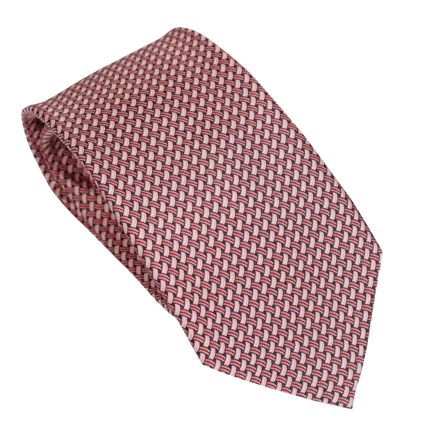 Cravatta in pura seta italiana al 100% rosso caldo con motivo micro geometrico intrecciato