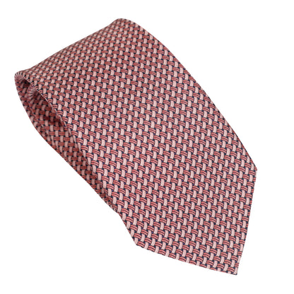 Cravatta in pura seta italiana al 100% rosso caldo con motivo micro geometrico intrecciato