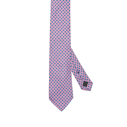 Cravatta in pura seta italiana al 100% color rosa carbone con motivo floreale blu