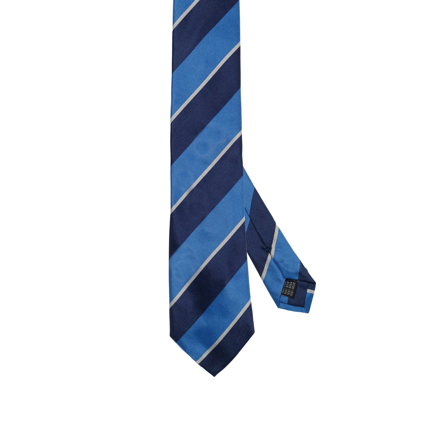 Cravatta in seta italiana al 100% blu brillante con righe reggimentali azzurre