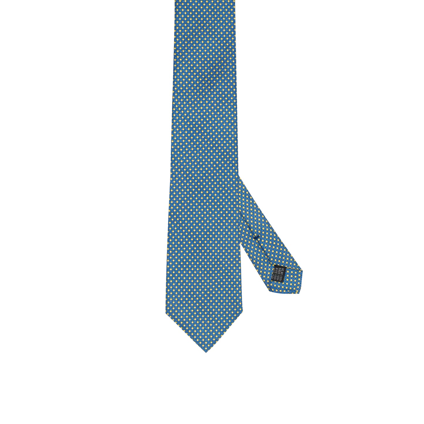 Cravatta in seta italiana 100% azzurra con motivo micro geometrico giallo