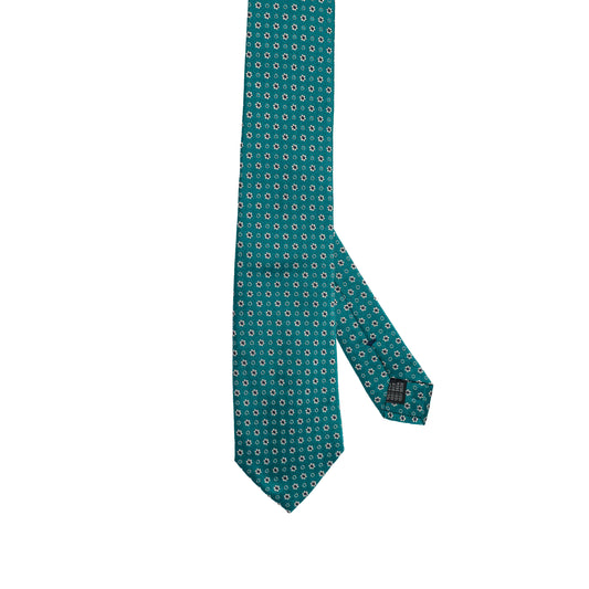 Cravatta verde brillante in seta italiana al 100% con motivo micro floreale
