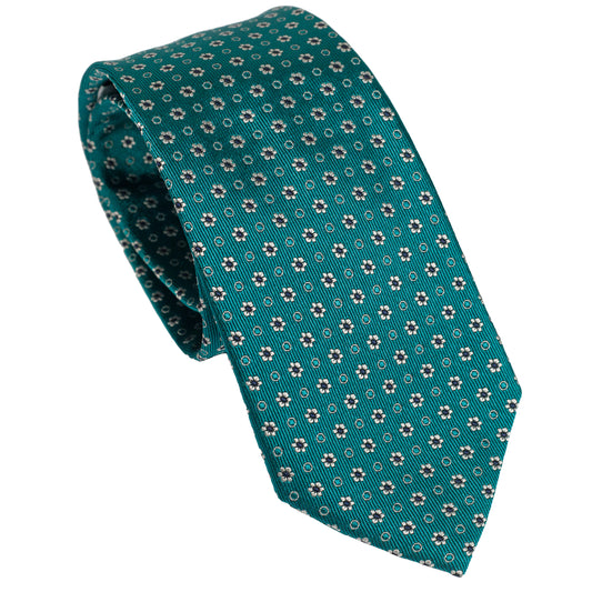 Cravatta verde brillante in seta italiana al 100% con motivo micro floreale