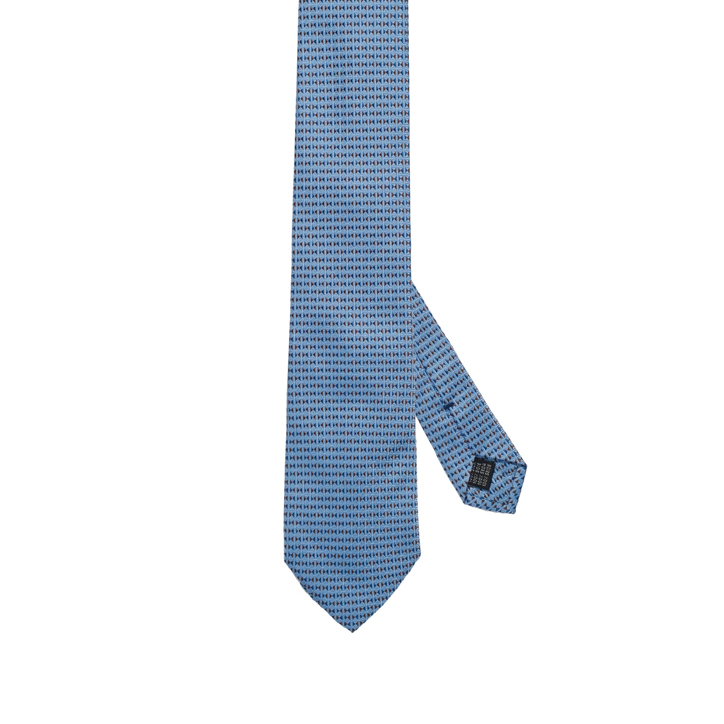 Cravatta in seta italiana al 100% azzurra con motivo geometrico a micro triangoli