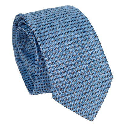 Cravatta in seta italiana al 100% azzurra con motivo geometrico a micro triangoli