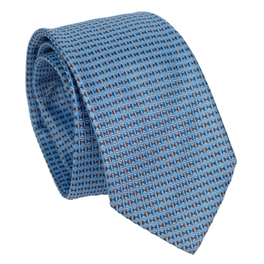 Cravatta in seta italiana al 100% azzurra con motivo geometrico a micro triangoli