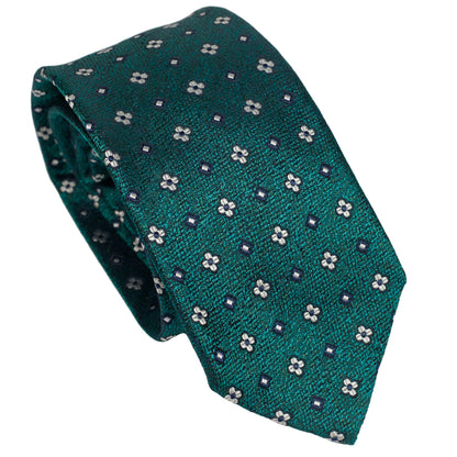 Cravatta in seta italiana al 100% verde scuro con motivo micro floreale