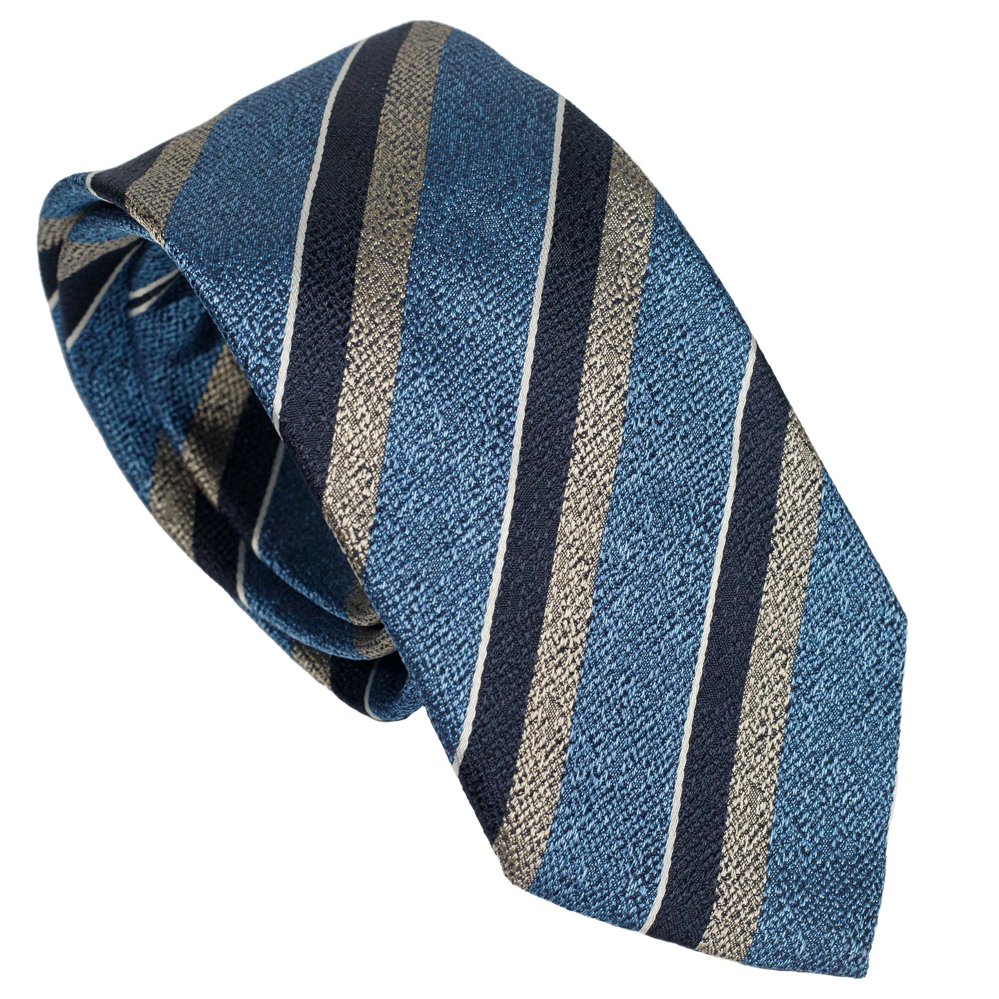 Cravatta azzurra in seta italiana al 100% con righe reggimentali grigie 